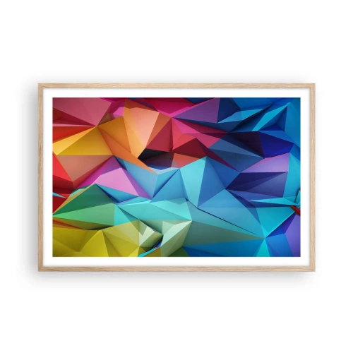 Poster in einem Rahmen aus heller Eiche - Regenbogen-Origami - 91x61 cm