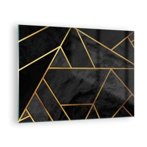 Glasbild - Bild auf glas - Geometrische Komposition in Schwarz und Gold auf Marmorhintergrund - 70x50cm - Dunkelheit und Glanz - Moderne Wanddekoration für Wohnzimmer und Schlafzimmer ARTTOR