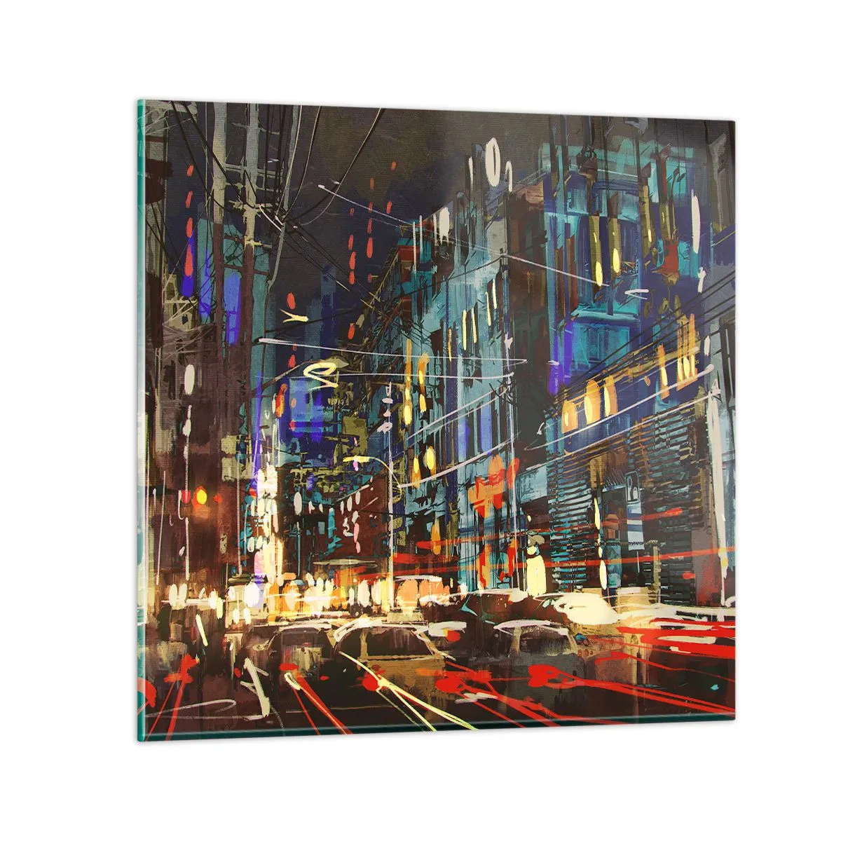 Glasbild - Bild auf glas - Abendlicher Straßentrubel - 70x70 cm