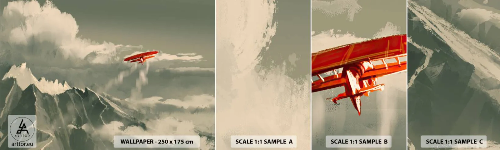 Fototapeten Muster Selbstklebend Deluxe Sticker - Furchtloser Pionier - Abstraktion, Flugzeug, Berglandschaft - 100x30 cm