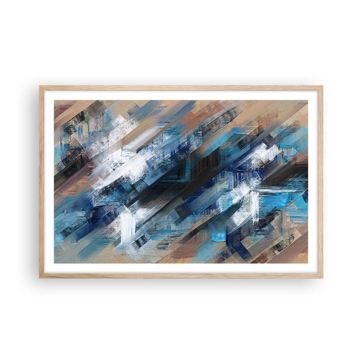 Poster in einem Rahmen aus heller Eiche - Auf einer blauen Diagonale - 91x61 cm