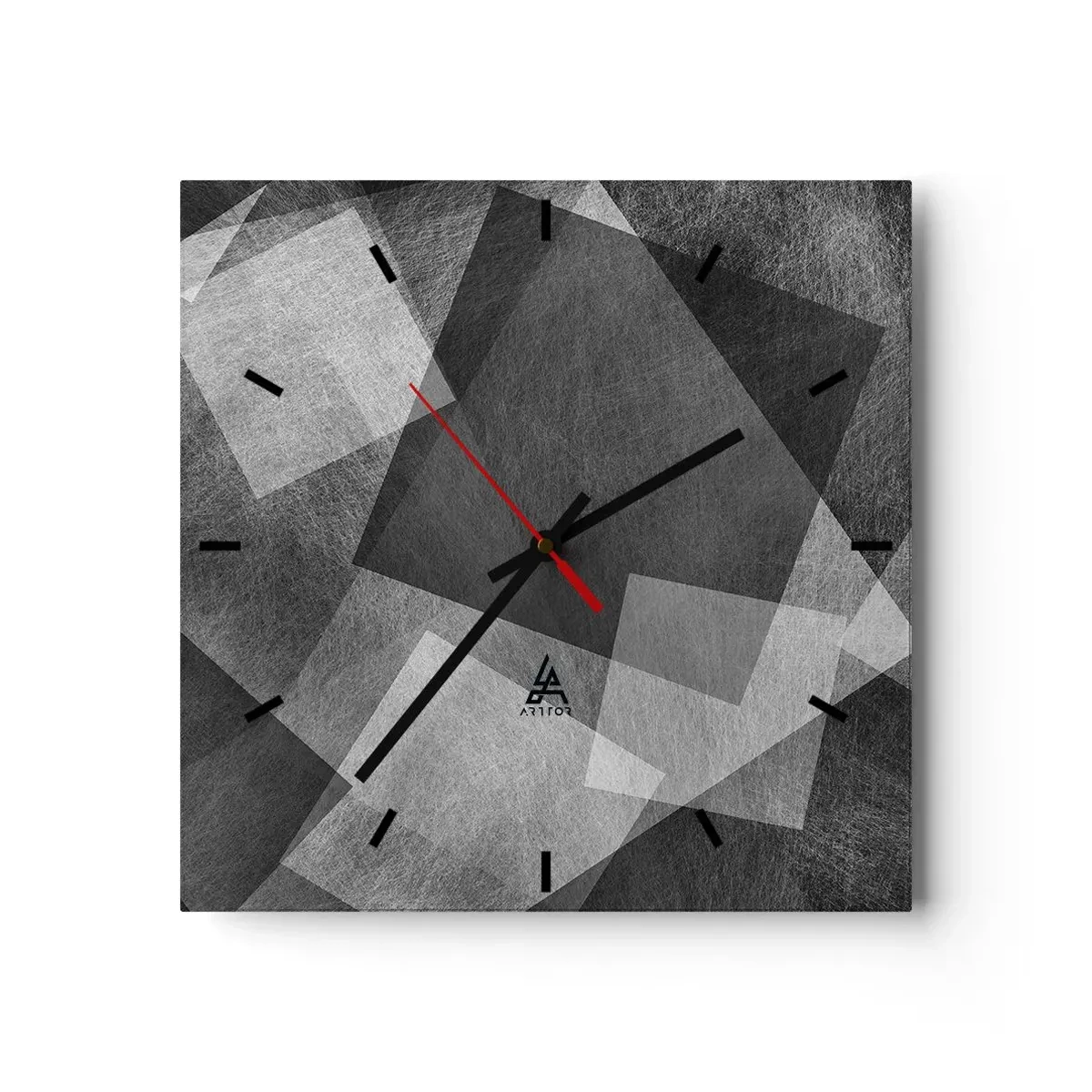 Wanduhr - Glasuhr - Schwarz-Weiß-Abstraktion mit geometrischen Formen - 30x30cm - Das ewige Symbol für Beständigkeit und Ordnung - Moderne Wanddekoration für Wohnzimmer und Schlafzimmer ARTTOR