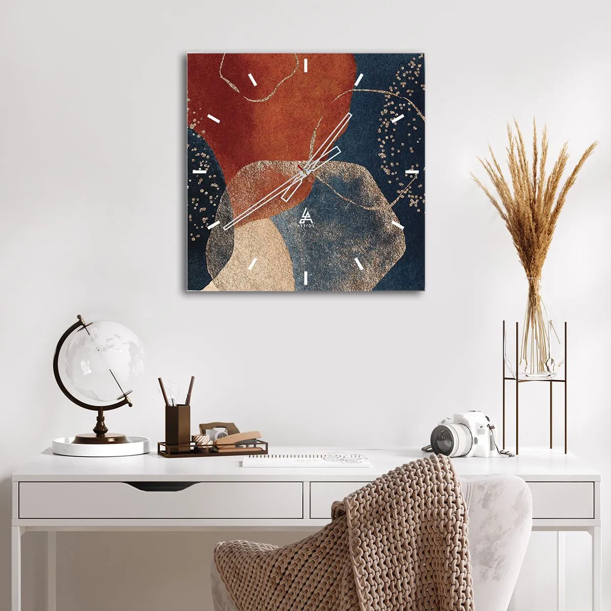 Wanduhr - Glasuhr - Abstrakte Formen in Rot- und Blautönen - 30x30cm - Die Leichtigkeit des Seins - Moderne Wanddekoration für Wohnzimmer und Schlafzimmer ARTTOR