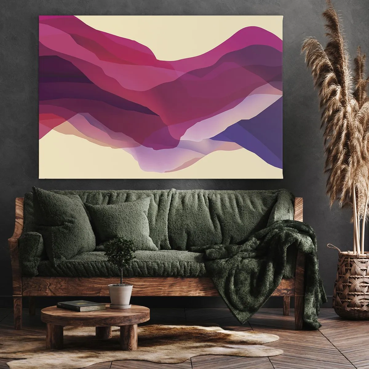 Bild auf Leinwand - Leinwandbild - Abstrakte Wellen in Lila- und Rosatönen auf hellem Hintergrund - 120x80cm - Lila Wellen - Moderne Wanddekoration für Wohnzimmer und Schlafzimmer ARTTOR
