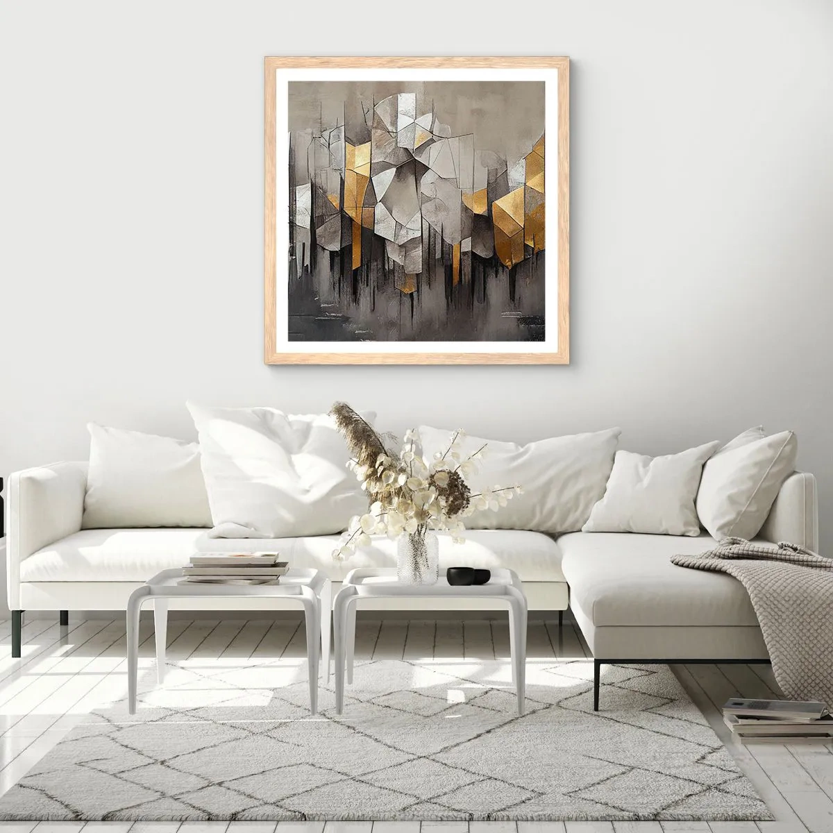 Poster in einem Rahmen aus heller Eiche - Komposition aus Eis und Licht - 60x60 cm