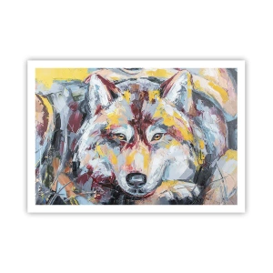 Poster - Künstlerisches Wolfsportrait in intensiven Farben - 100x70cm - Seelenfrieden unter den Lieben - Moderne Wanddekoration für Wohnzimmer und Schlafzimmer ARTTOR