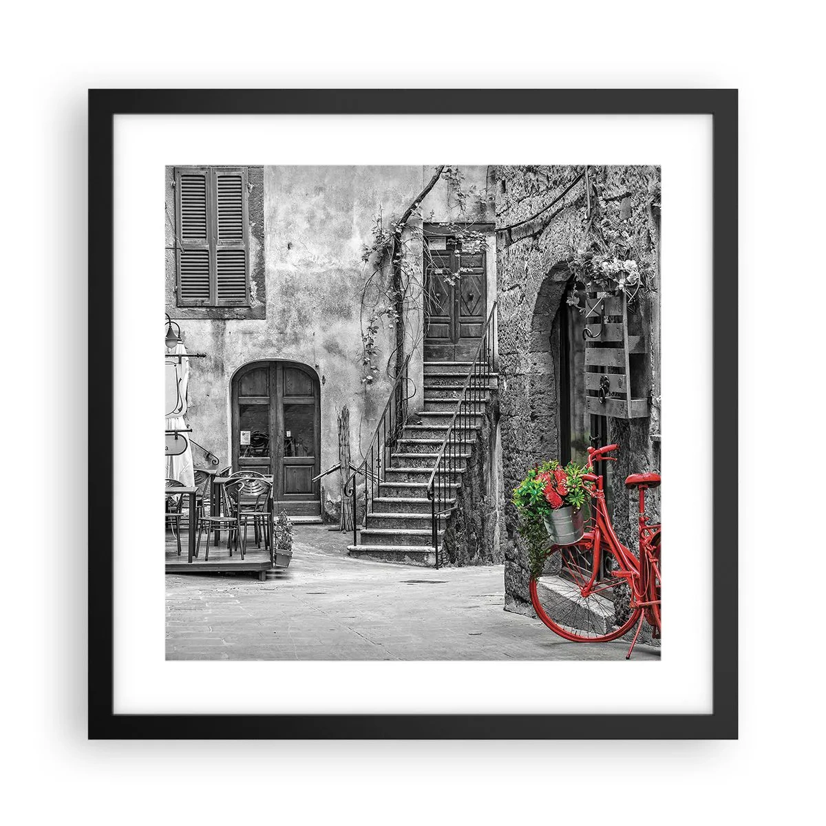 Poster in einem schwarzem Rahmen - Toskanische Gasse - 40x40 cm