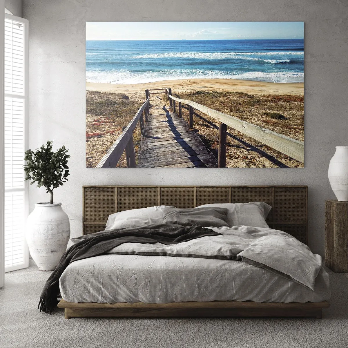 Glasbild - Bild auf glas - Holzweg zum Strand mit Meerblick - 120x80cm - Lauf! - Moderne Wanddekoration für Wohnzimmer und Schlafzimmer ARTTOR