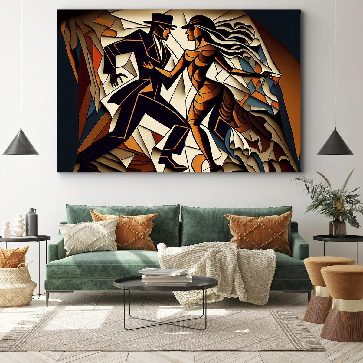 Bild auf Leinwand - Leinwandbild - Ein dynamisches Paar tanzt in abstrakter Form. - 120x80cm - Tanz der Passion und Leidenschaft - Moderne Wanddekoration für Wohnzimmer und Schlafzimmer ARTTOR