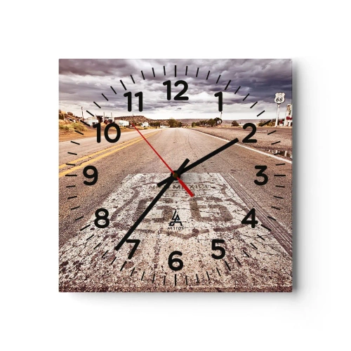 Wanduhr - Glasuhr - Mother Road - eine amerikanische Legende - 40x40 cm