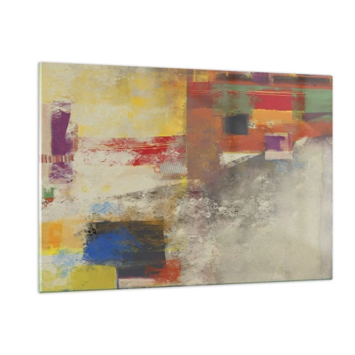 Glasbild - Bild auf glas - Bunte Abstraktion mit geometrischen Formen - 120x80cm - Geometrie der Farben - Moderne Wanddekoration für Wohnzimmer und Schlafzimmer ARTTOR