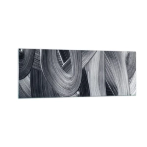 Glasbild - Bild auf glas - Schwarz-Weiß-Abstraktion mit dynamischen Pinselstrichen. - 140x50cm - Die Fließfähigkeit der Realität - Moderne Wanddekoration für Wohnzimmer und Schlafzimmer ARTTOR