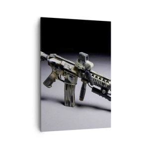 Bild auf Leinwand - Leinwandbild - Moderne Waffe in Tarnfarbe auf dunklem Hintergrund - 70x100cm - Immer bedrohlich - Moderne Wanddekoration für Wohnzimmer und Schlafzimmer ARTTOR