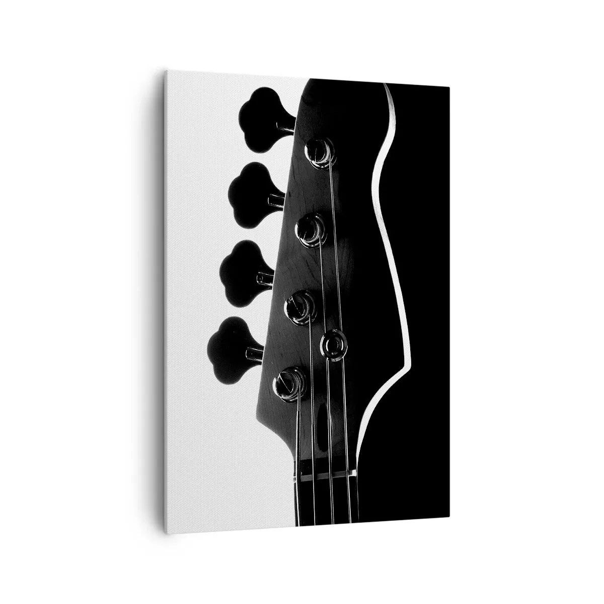 Bild auf Leinwand - Leinwandbild - Schwarz-weiße Silhouette einer Bassgitarren-Kopfplatte - 70x100cm - Rockige Stille - Moderne Wanddekoration für Wohnzimmer und Schlafzimmer ARTTOR