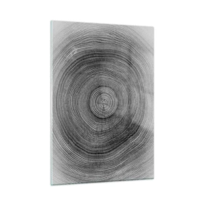Glasbild - Bild auf glas - Konzentrische Linien von Baumringen, dargestellt in einer Schwarz-Weiß-Ästhetik - 50x70cm - Zeichen der Zeit - Moderne Wanddekoration für Wohnzimmer und Schlafzimmer ARTTOR