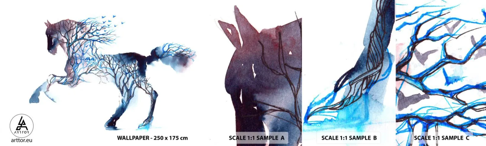 Fototapeten Muster Selbstklebend Deluxe Sticker - Und als wäre der Wald umgezogen - Abstraktion, Pferd, Tiere - 100x30 cm