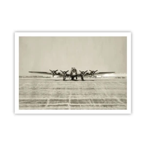 Poster - Historisches Flugzeug auf dem Flughafen in Sepia - 100x70cm - Wie immer bereit - Moderne Wanddekoration für Wohnzimmer und Schlafzimmer ARTTOR
