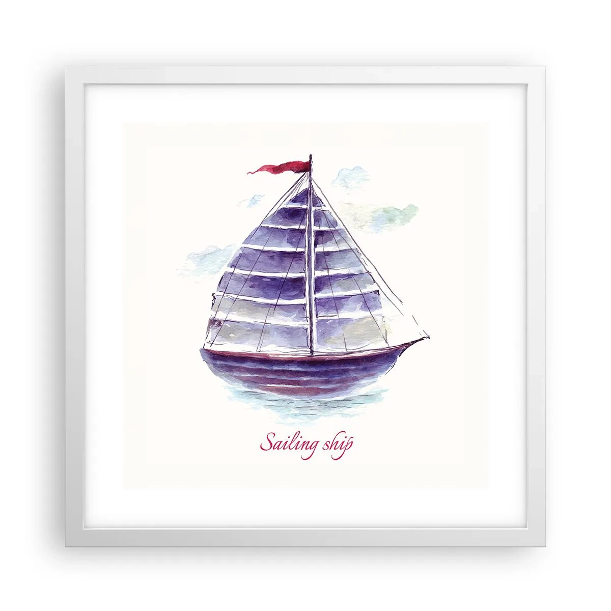 Poster in einem weißen Rahmen - Volle Segel und ruhiges Wasser - 40x40 cm