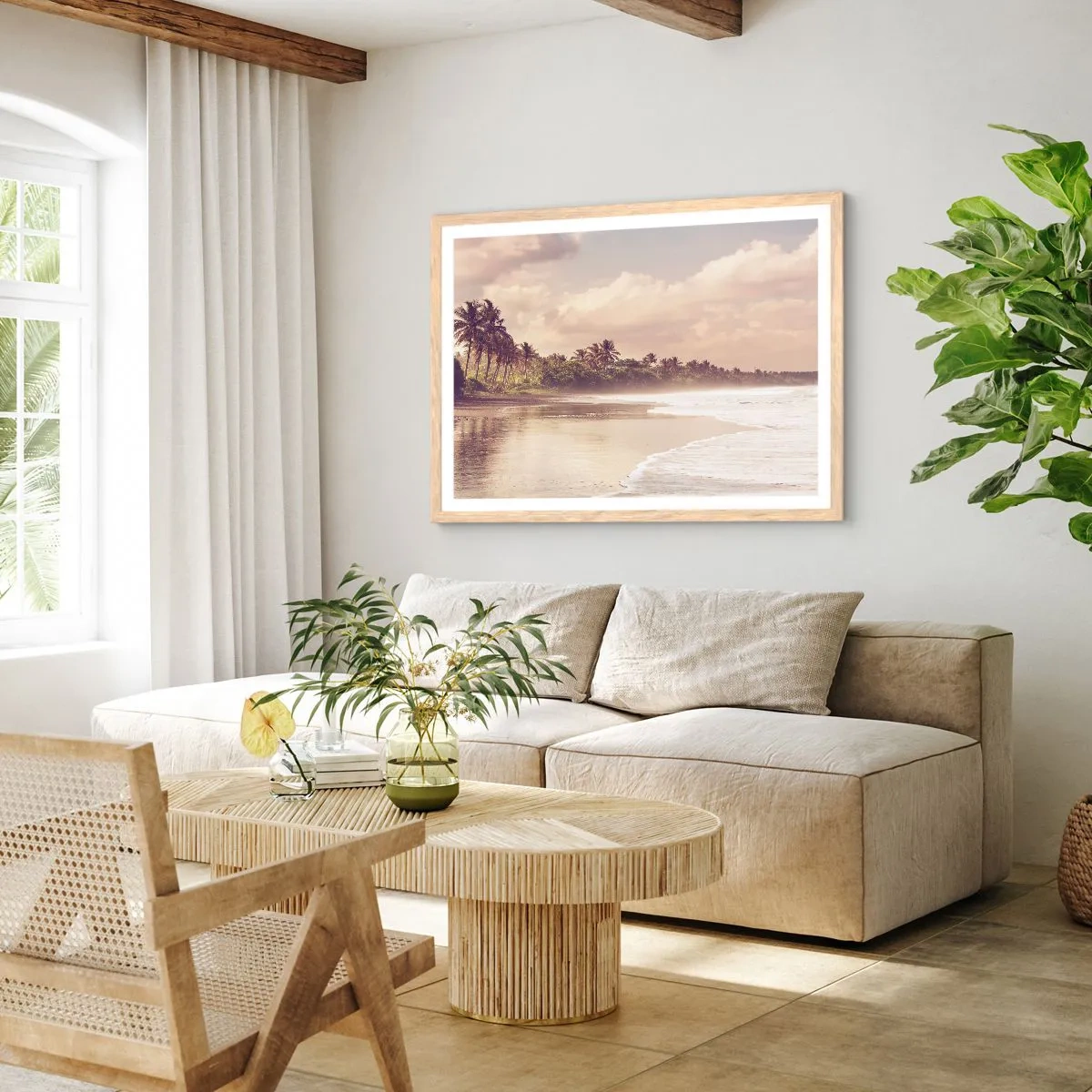 Poster in einem Rahmen aus heller Eiche - Die Liebkosung der Wellen - 40x30 cm