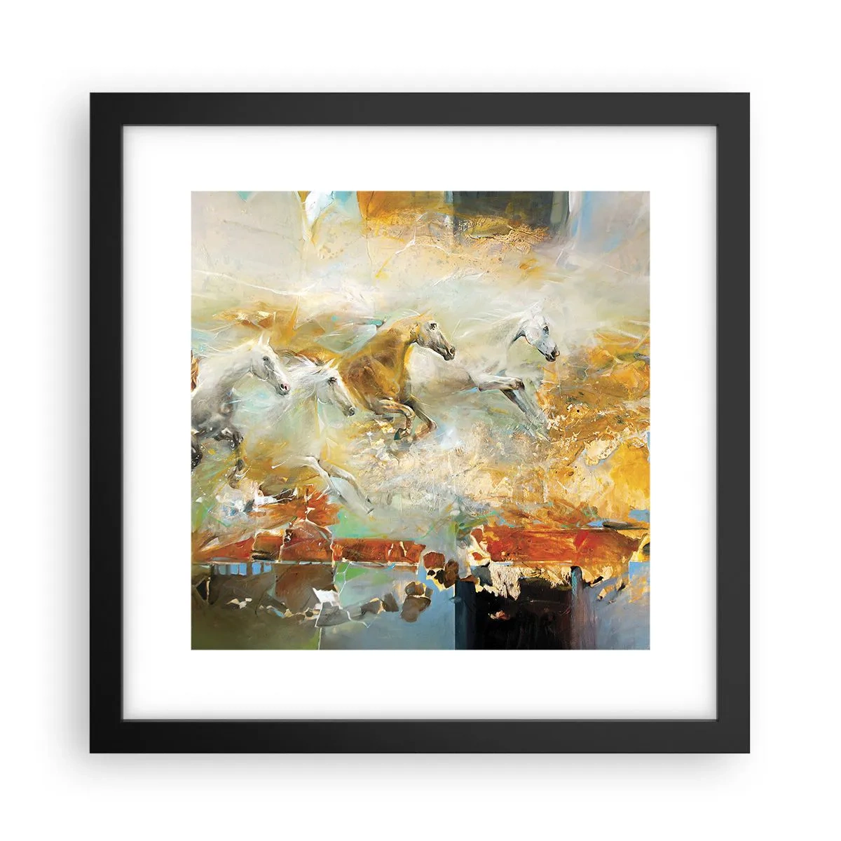 Poster in einem schwarzem Rahmen - Im Galopp durch das Licht - 30x30 cm