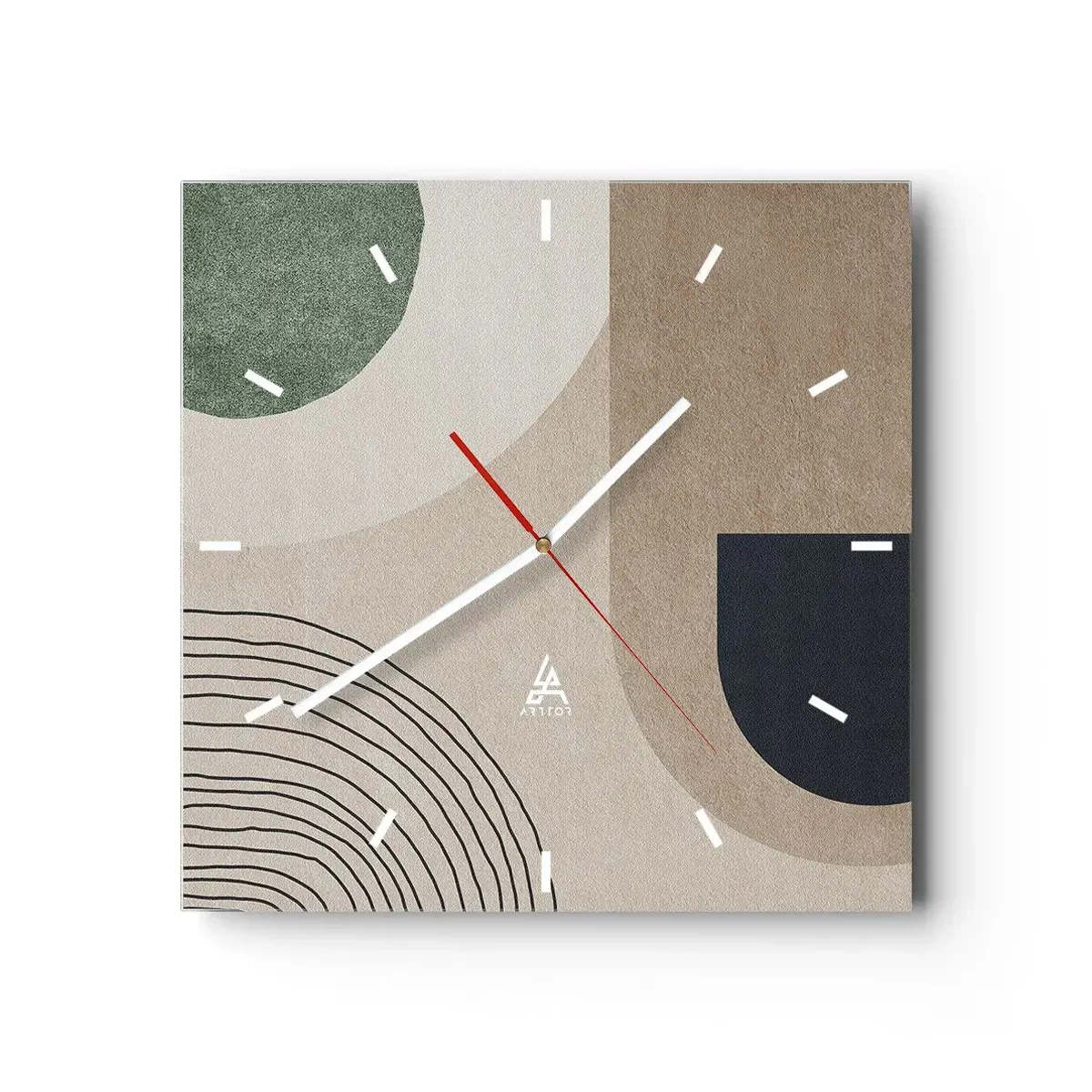 Wanduhr - Glasuhr - Geometrische Formen in Beige- und Grüntönen - 30x30cm - Sanftheit des Ovals - Moderne Wanddekoration für Wohnzimmer und Schlafzimmer ARTTOR