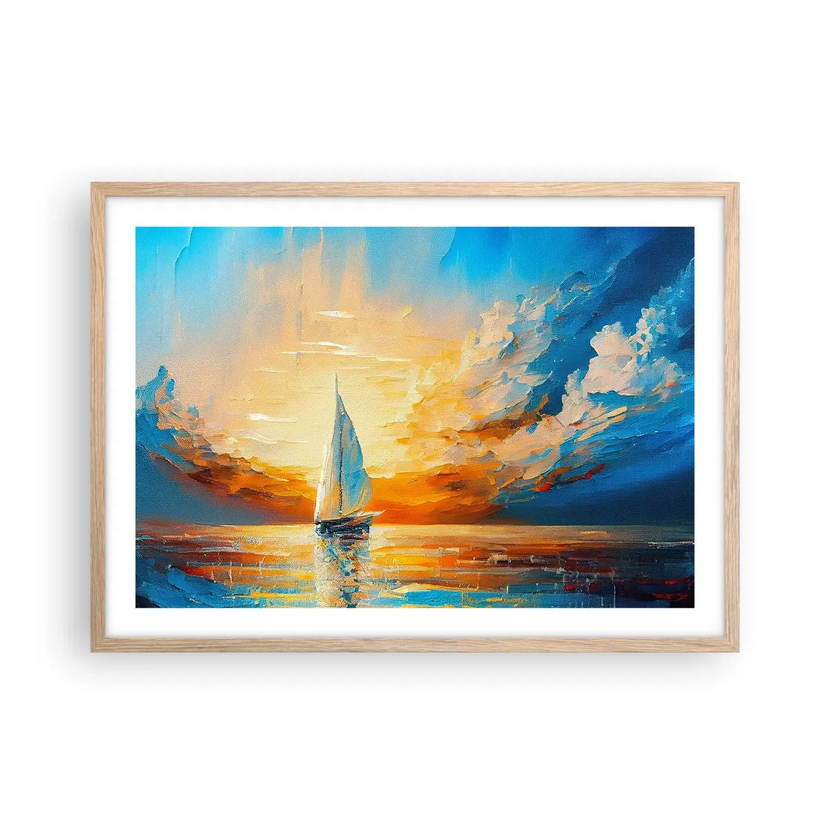 Poster in einem Rahmen aus heller Eiche - In Gold segeln - 70x50 cm