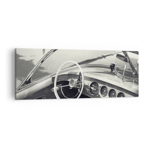 Bild auf Leinwand - Leinwandbild - Oldtimer-Innenraum im monochromen Stil - 140x50cm - Wetter für die Reichen - Moderne Wanddekoration für Wohnzimmer und Schlafzimmer ARTTOR
