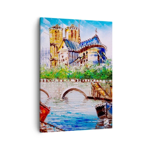 Bild auf Leinwand - Leinwandbild - Landschaft mit Brücke und Kathedrale im klassischen Stil - 50x70cm - Ihre Zeit vergeht nie - Moderne Wanddekoration für Wohnzimmer und Schlafzimmer ARTTOR