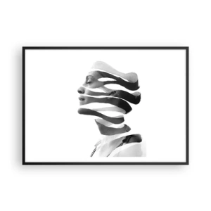 Poster in einem schwarzem Rahmen - Schwarz-Weiß-Porträt einer Frau mit surrealem Streifeneffekt - 100x70cm - Surreales Porträt - Moderne Wanddekoration für Wohnzimmer und Schlafzimmer ARTTOR