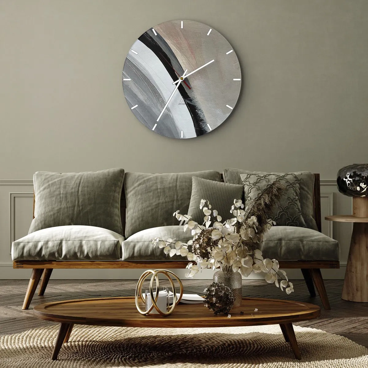 Wanduhr - Glasuhr - Komposition: Bogen aus Schwarz und Grau - 40x40 cm