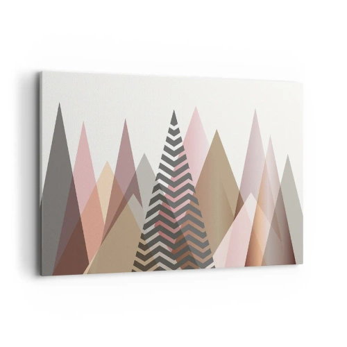 Bild auf Leinwand - Leinwandbild - Bunte geometrische Berge in Pastelltönen - 100x70cm - Pyramidale Aussicht - Moderne Wanddekoration für Wohnzimmer und Schlafzimmer ARTTOR