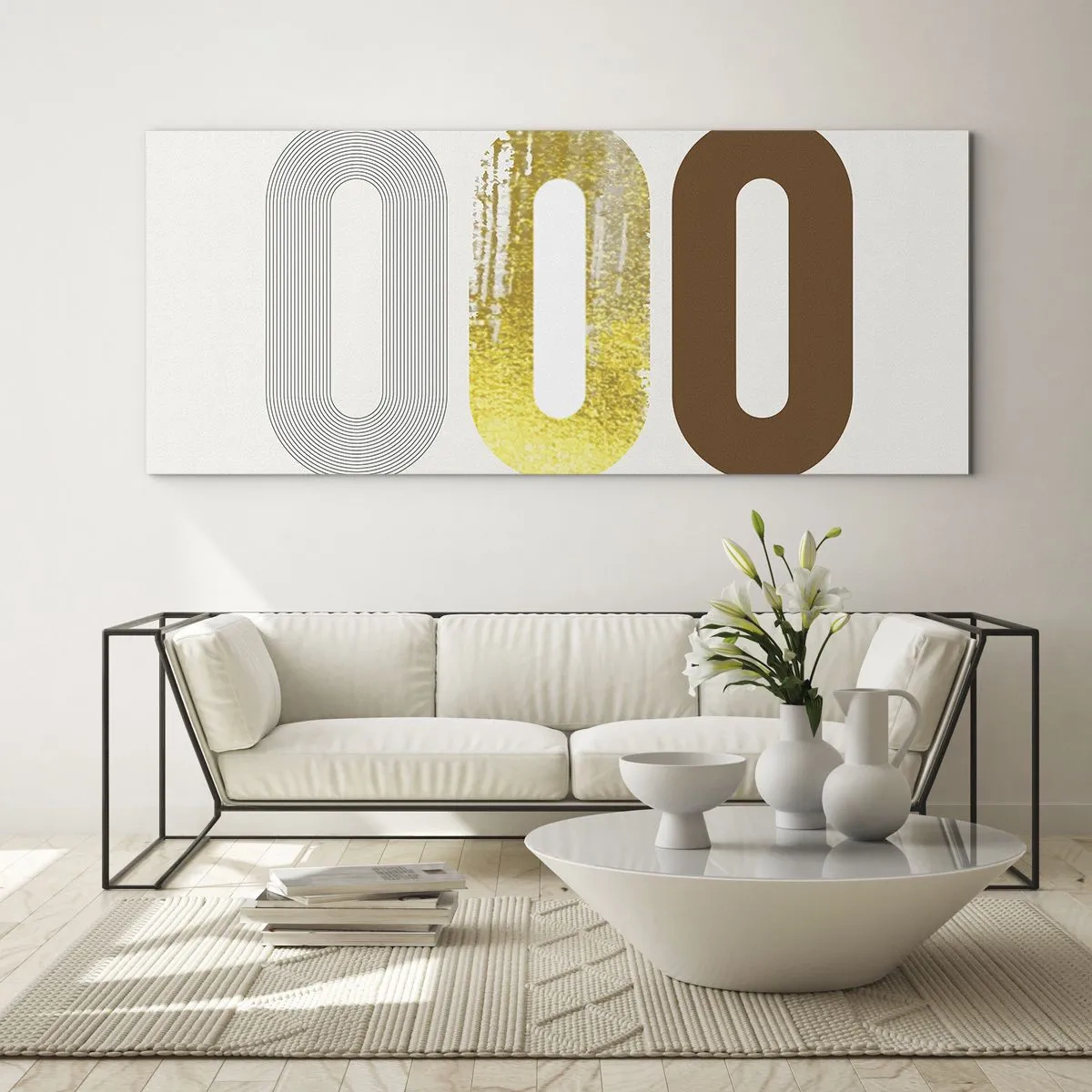 Glasbild - Bild auf glas - Abstraktes Motiv aus drei geometrischen Formen - 140x50cm - Oooh! - Moderne Wanddekoration für Wohnzimmer und Schlafzimmer ARTTOR
