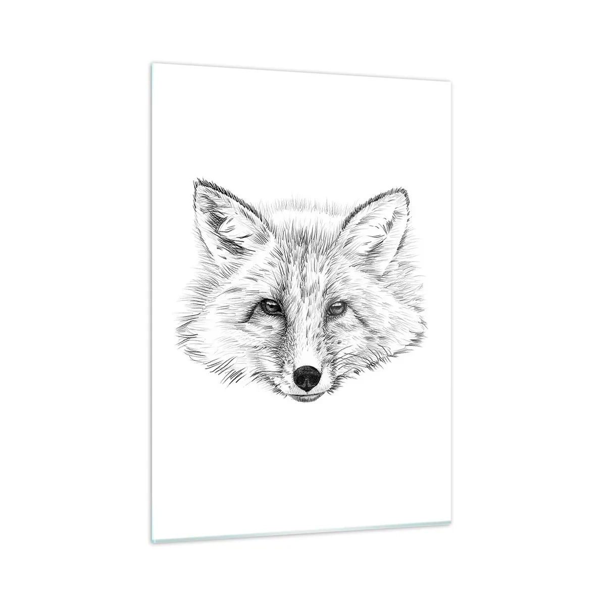 Glasbild - Bild auf glas - Zeichnung eines Fuchskopfes auf weißem Hintergrund - 50x70cm - Können diese Augen lügen? - Moderne Wanddekoration für Wohnzimmer und Schlafzimmer ARTTOR