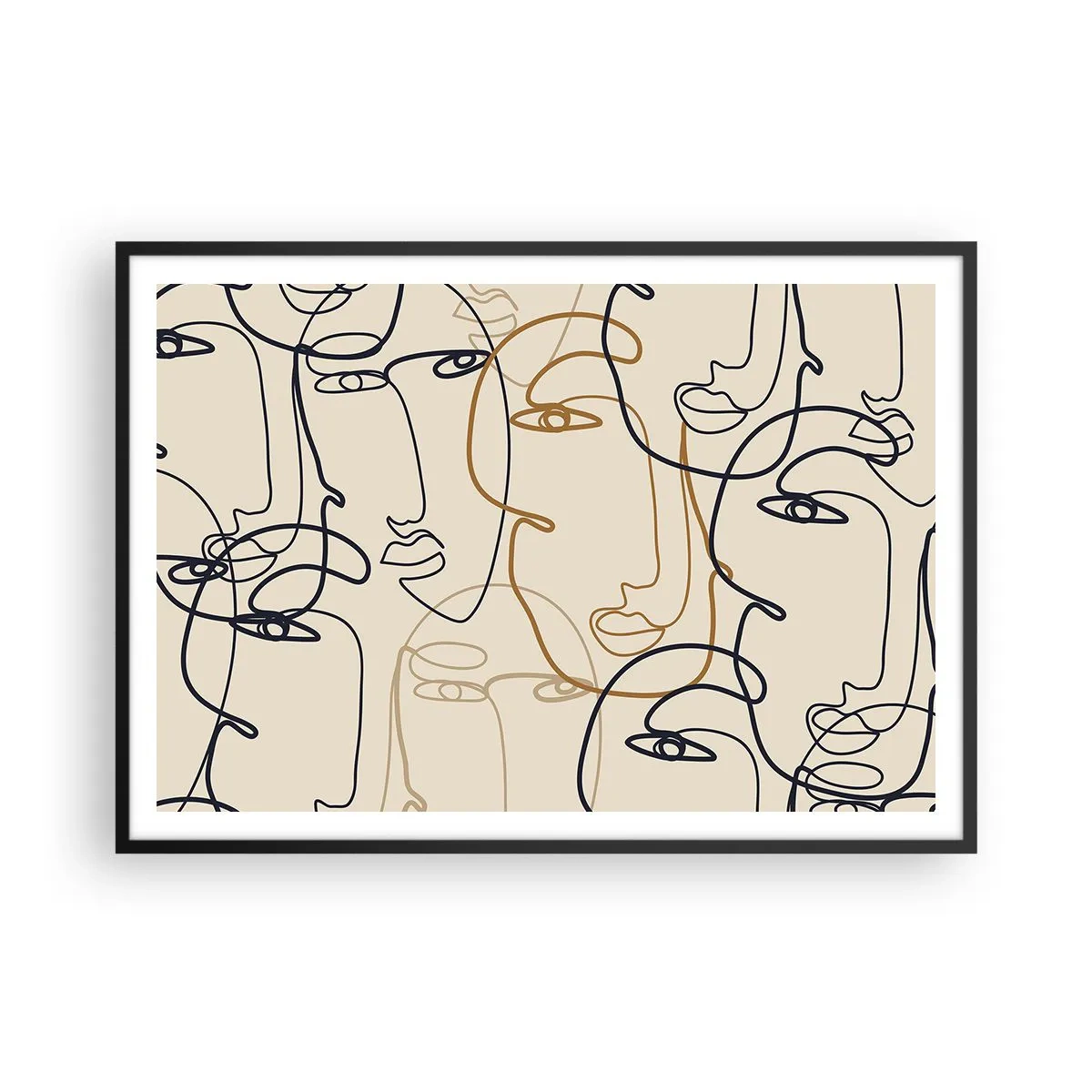 Poster in einem schwarzem Rahmen - Minimalistische Strichzeichnungen von Gesichtern auf hellem Hintergrund - 100x70cm - Das Porträt wird multipliziert - Moderne Wanddekoration für Wohnzimmer und Schlafzimmer ARTTOR