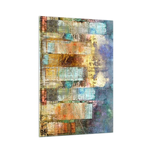 Glasbild - Bild auf glas - Abstrakte Wolkenkratzer im Industriestil - 70x100cm - Sonnige Metropole - Moderne Wanddekoration für Wohnzimmer und Schlafzimmer ARTTOR