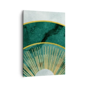 Bild auf Leinwand - Leinwandbild - Abstraktes Muster mit Kreisen in Smaragd- und Goldfarben. - 50x70cm - Anderes Sonnensystem - Moderne Wanddekoration für Wohnzimmer und Schlafzimmer ARTTOR