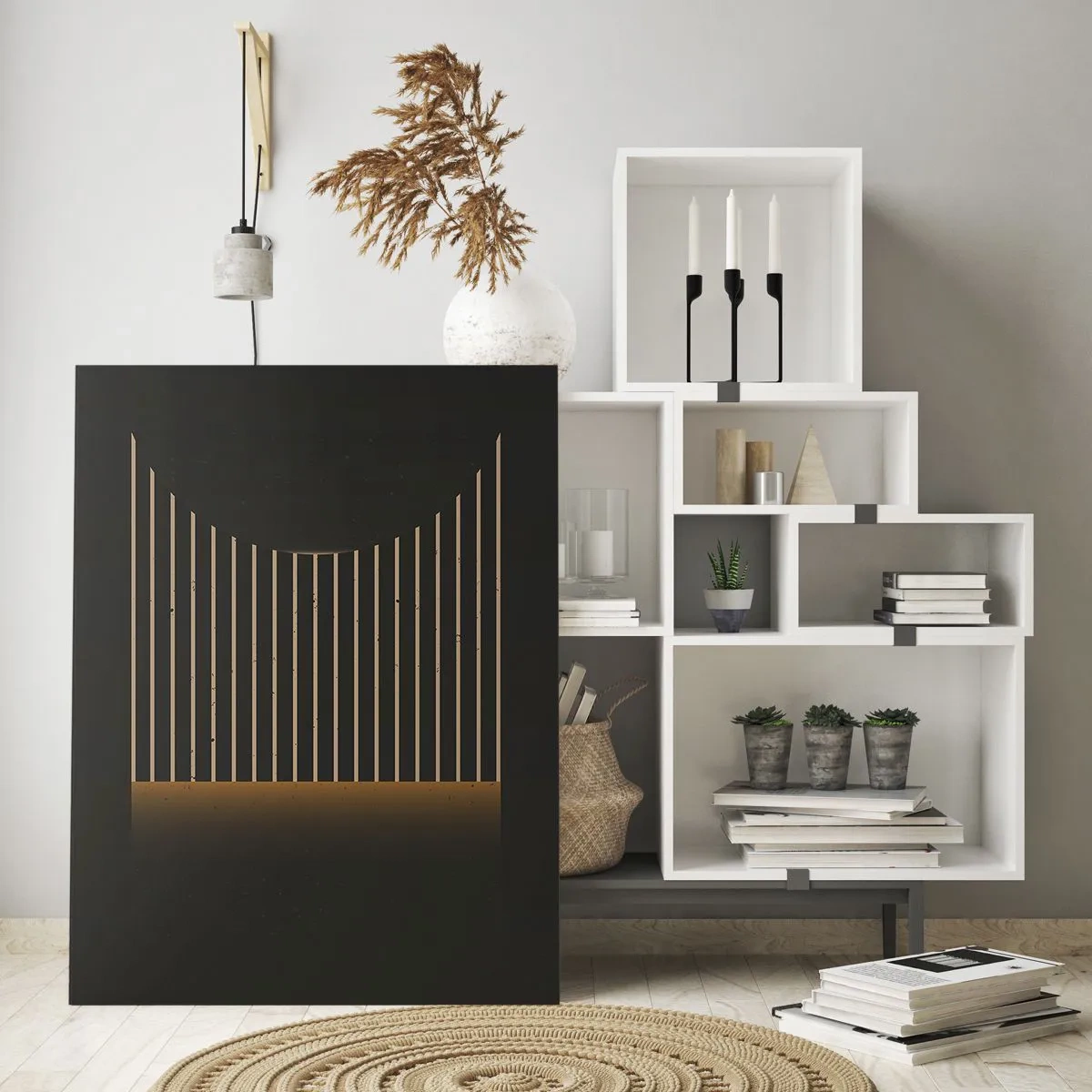 Glasbild - Bild auf glas - Eine minimalistische Komposition mit Linien im Dunkeln - 50x70cm - Die Dunkelheit erkunden - Moderne Wanddekoration für Wohnzimmer und Schlafzimmer ARTTOR