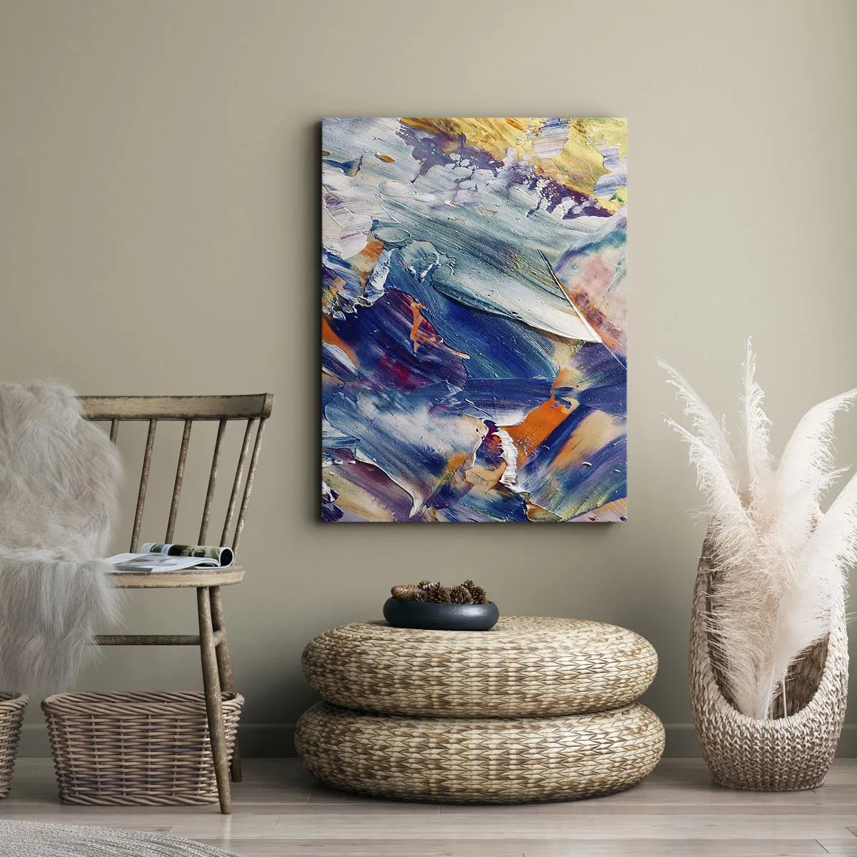 Bild auf Leinwand - Leinwandbild - Bunte Abstraktion mit Acrylfarbe Textur - 70x100cm - Farbverwirrung - Moderne Wanddekoration für Wohnzimmer und Schlafzimmer ARTTOR