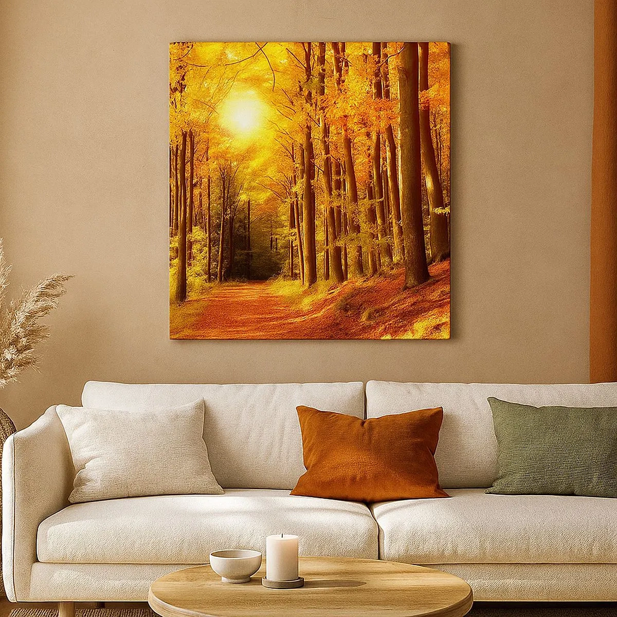 Bild auf Leinwand - Leinwandbild - Goldener Herbst auf einer Forststraße - 30x30 cm