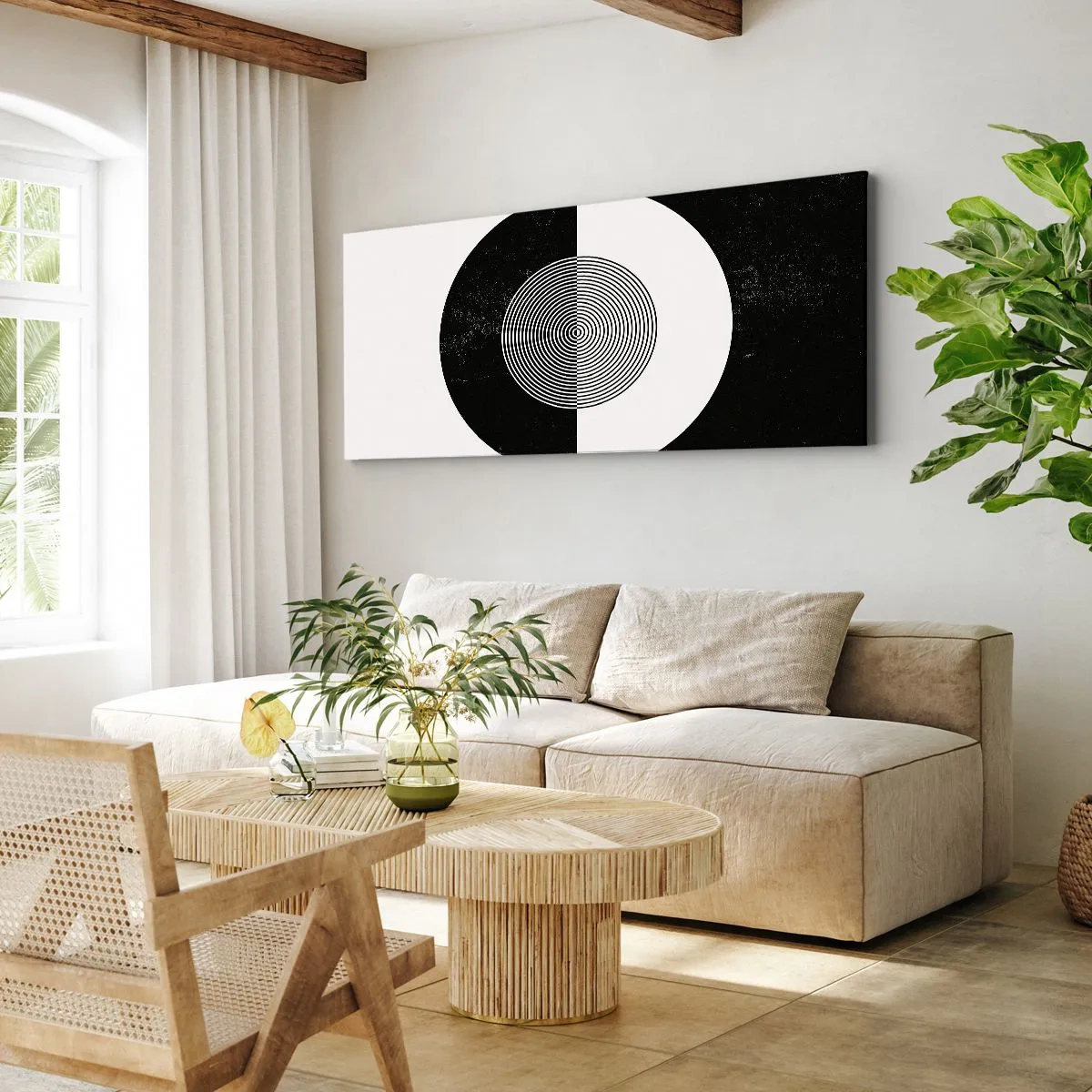 Bild auf Leinwand - Leinwandbild - Grafisches Muster in kontrastierendem Schwarz und Weiß - 160x50cm - Harmonie in Schwarz und Weiß - Moderne Wanddekoration für Wohnzimmer und Schlafzimmer ARTTOR