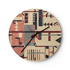 Wanduhr - Glasuhr - Abstraktes geometrisches Muster in Beige-, Rot- und Grautönen - 30x30cm - Eine Kombination aus Vertikalen und Ebenen - Moderne Wanddekoration für Wohnzimmer, Küche und Schlafzimmer ARTTOR