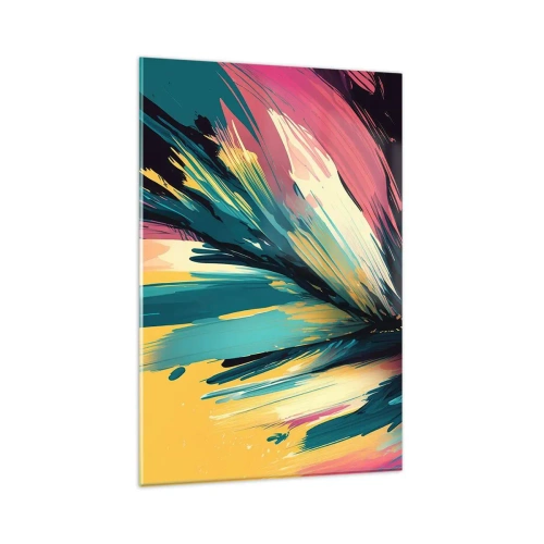 Glasbild - Bild auf glas - Eine abstrakte Komposition in intensiven und kontrastreichen Farben. - 80x120cm - Komposition – eine Explosion der Freude - Moderne Wanddekoration für Wohnzimmer und Schlafzimmer ARTTOR