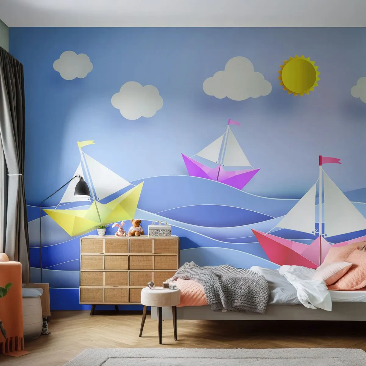 Selbstklebende Fototapete Deluxe Sticker - Ach, wie schön ist es, in den Wellen zu schwingen - Für Kinder, Nautisch, Łódź - 200x140 cm