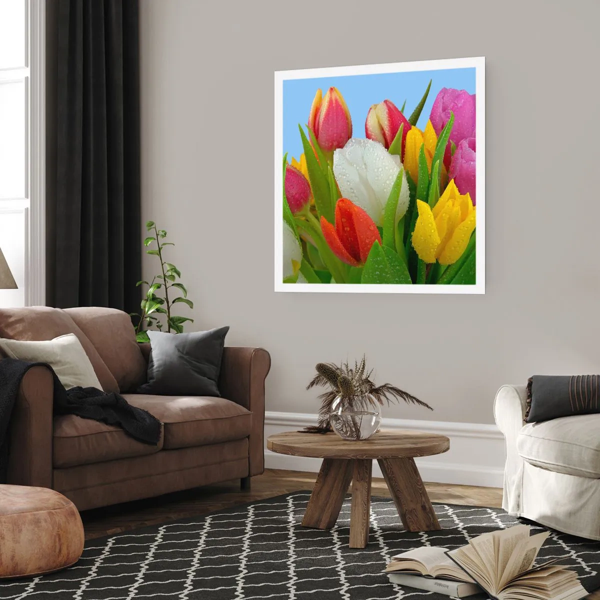 Poster - Ein blumiger Regenbogen in Tautropfen - 60x60 cm