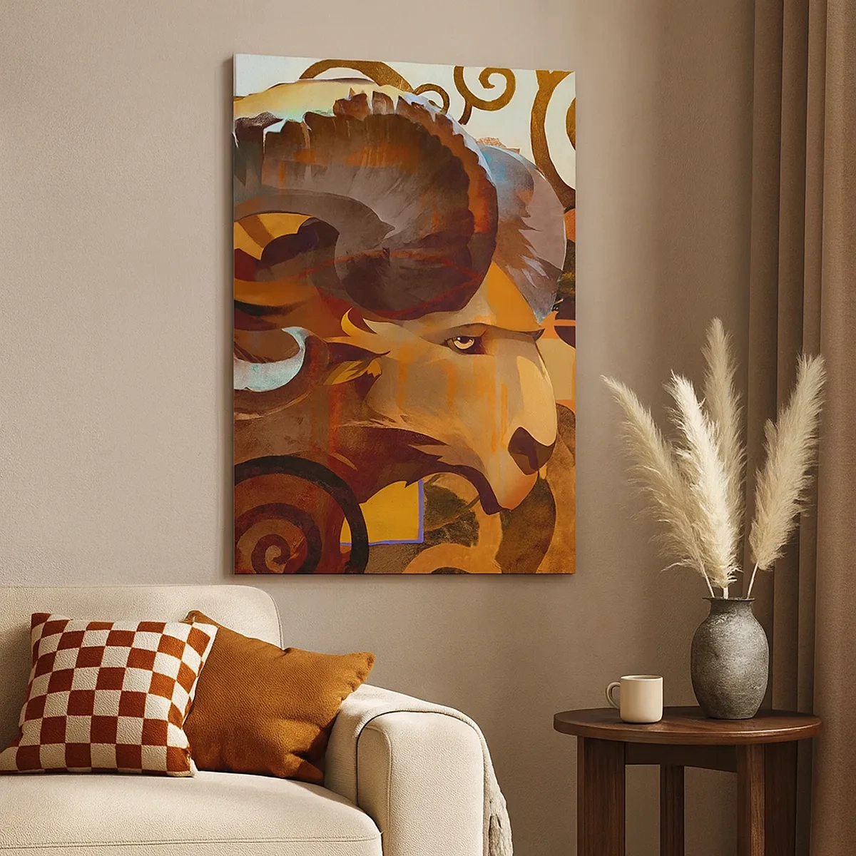 Bild auf Leinwand - Leinwandbild - Ein symbolischer Widder in einer abstrakten Komposition - 50x70cm - Magie - Religionen - Rituale - Moderne Wanddekoration für Wohnzimmer und Schlafzimmer ARTTOR