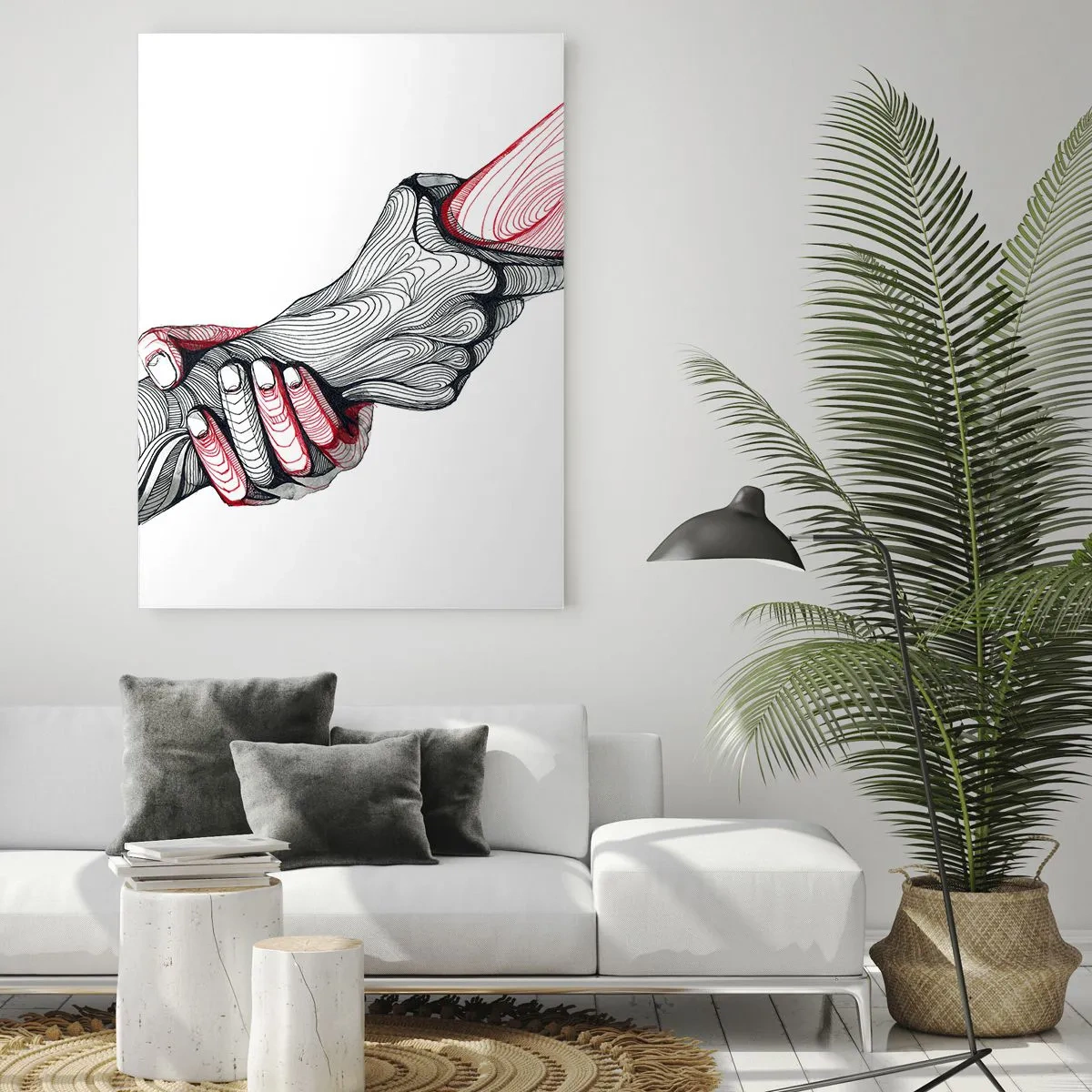 Glasbild - Bild auf glas - Künstlerische Hände, die sich im minimalistischen Stil halten - 80x120cm - Sie sind in guten Händen - Moderne Wanddekoration für Wohnzimmer und Schlafzimmer ARTTOR