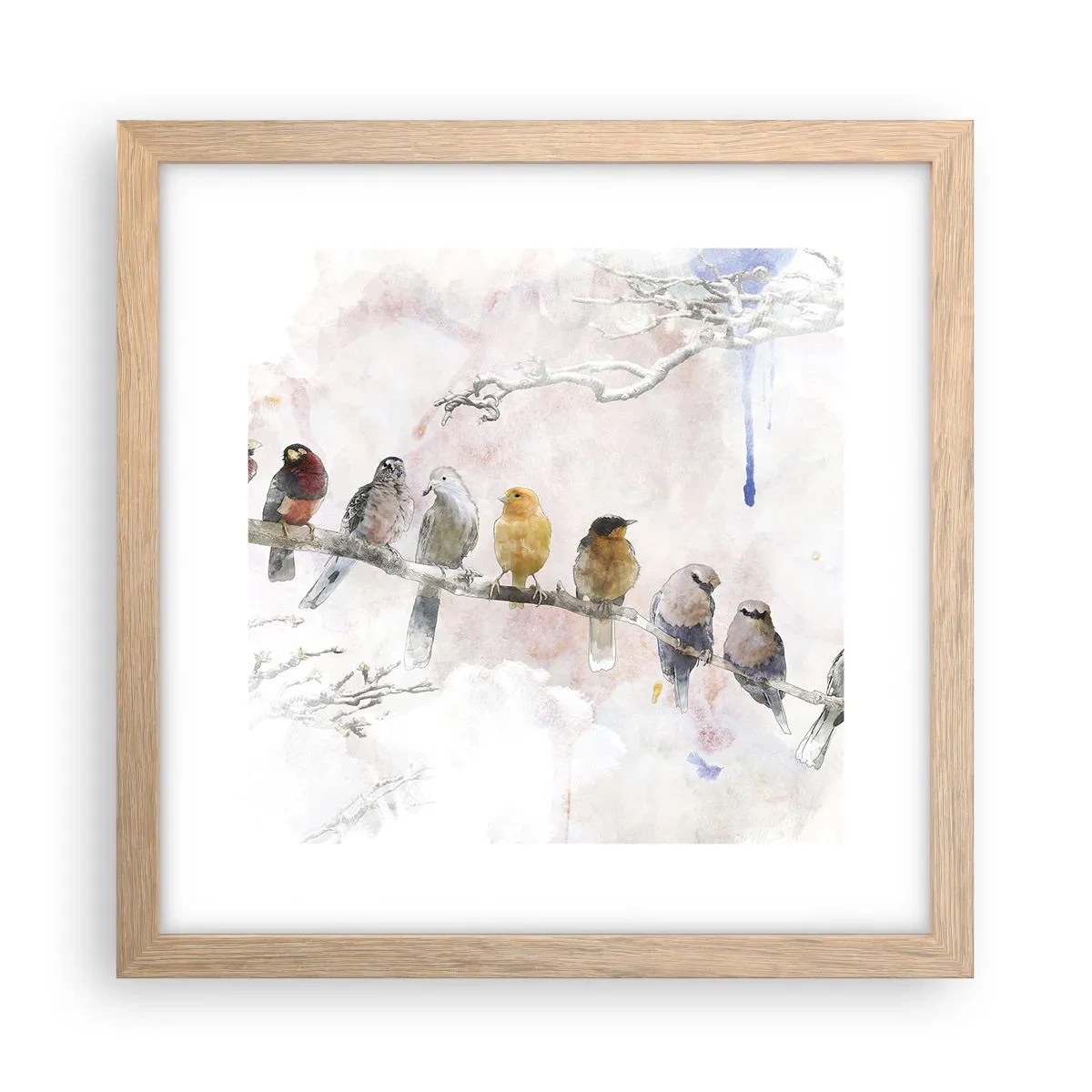 Poster in einem Rahmen aus heller Eiche - Geflügeltes Treffen - 30x30 cm
