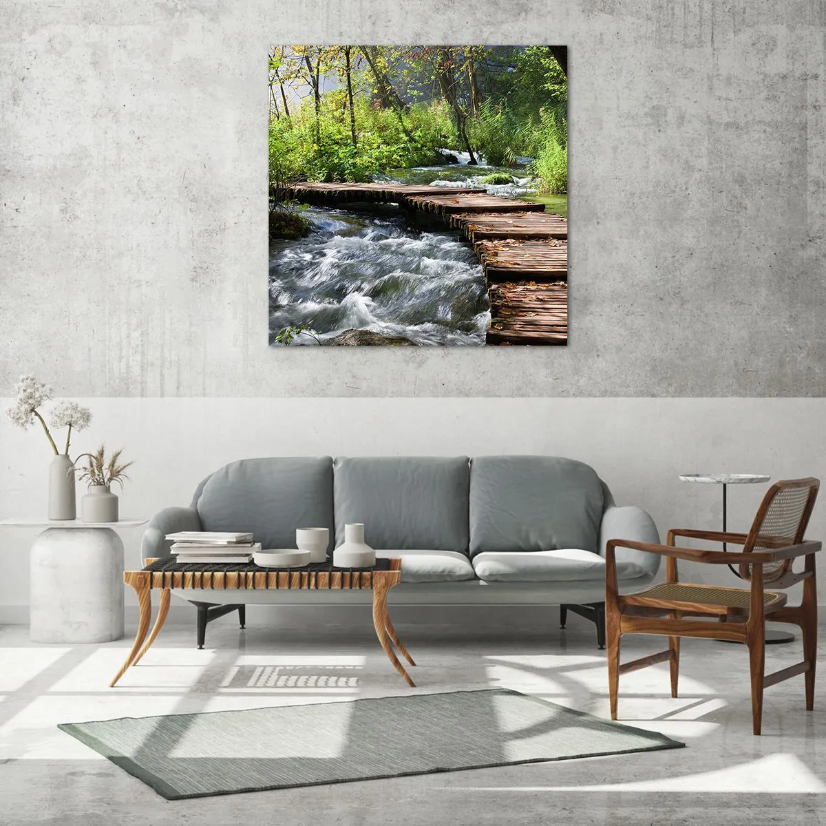 Glasbild - Bild auf glas - Über der schaumigen Kaskade - 70x70 cm