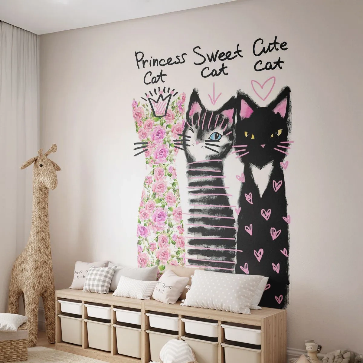 Fototapete Standard Eco - Es waren drei Katzen - Für Kinder, Katze, Tiere - 200x140 cm