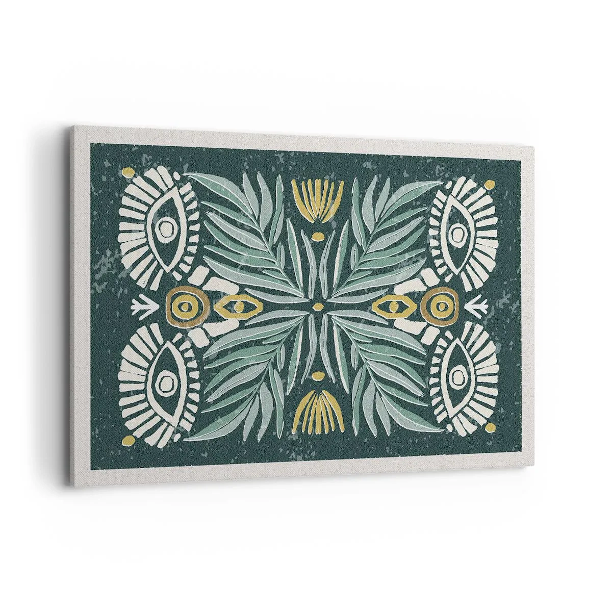 Bild auf Leinwand - Leinwandbild - Symmetrisches Pflanzenmuster auf grünem Hintergrund - 100x70cm - Wie ein Volksausschnitt - Moderne Wanddekoration für Wohnzimmer und Schlafzimmer ARTTOR